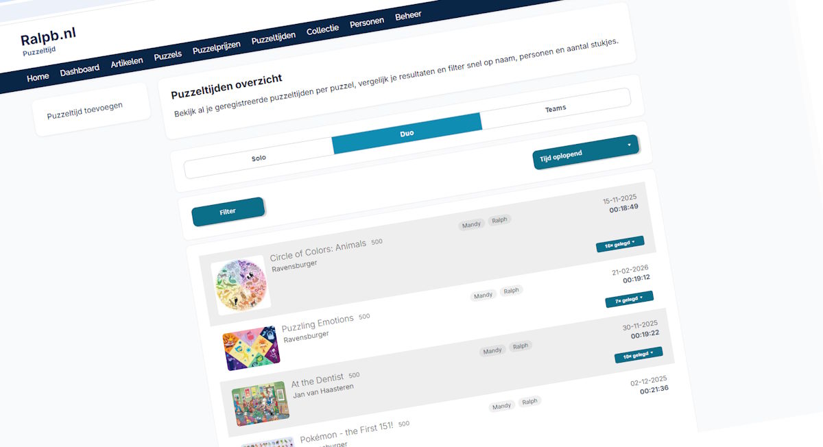 Registreer je puzzeltijden en een persoonlijk dashboard